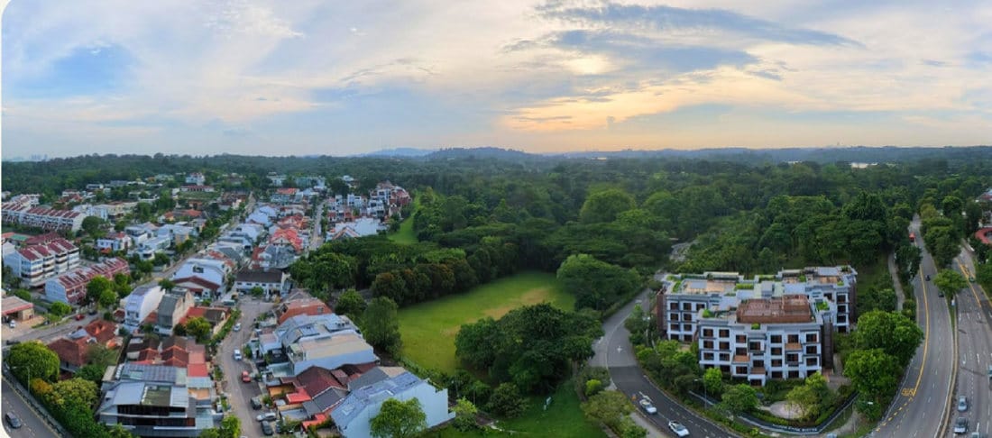 View towards the Central Catchment, photographed at about the height of levels 15 to 18
